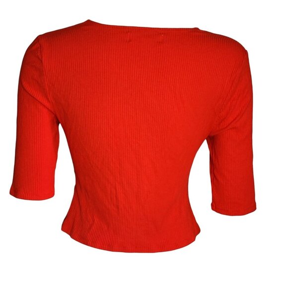POPSUGAR Solid All Red Ribbed Short Sleeve Crop Top Womens Size L Large - Picture 3 of 6